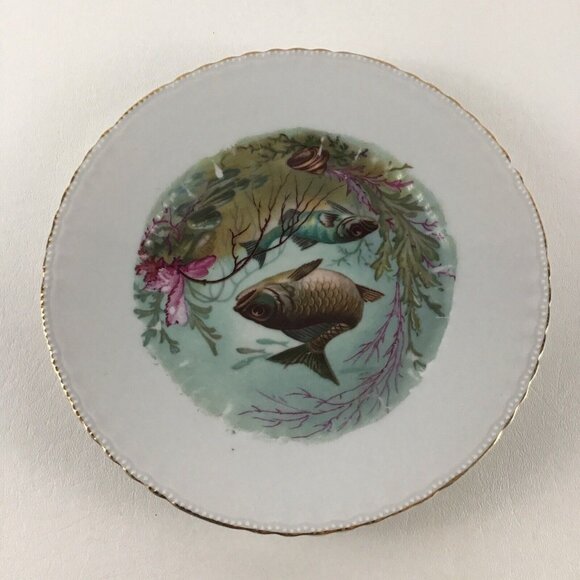 Victoria Austria Schmidt 30 8" Plate Fish Painted Collector Gold Rim Vintage #1 - Picture 3 of 8